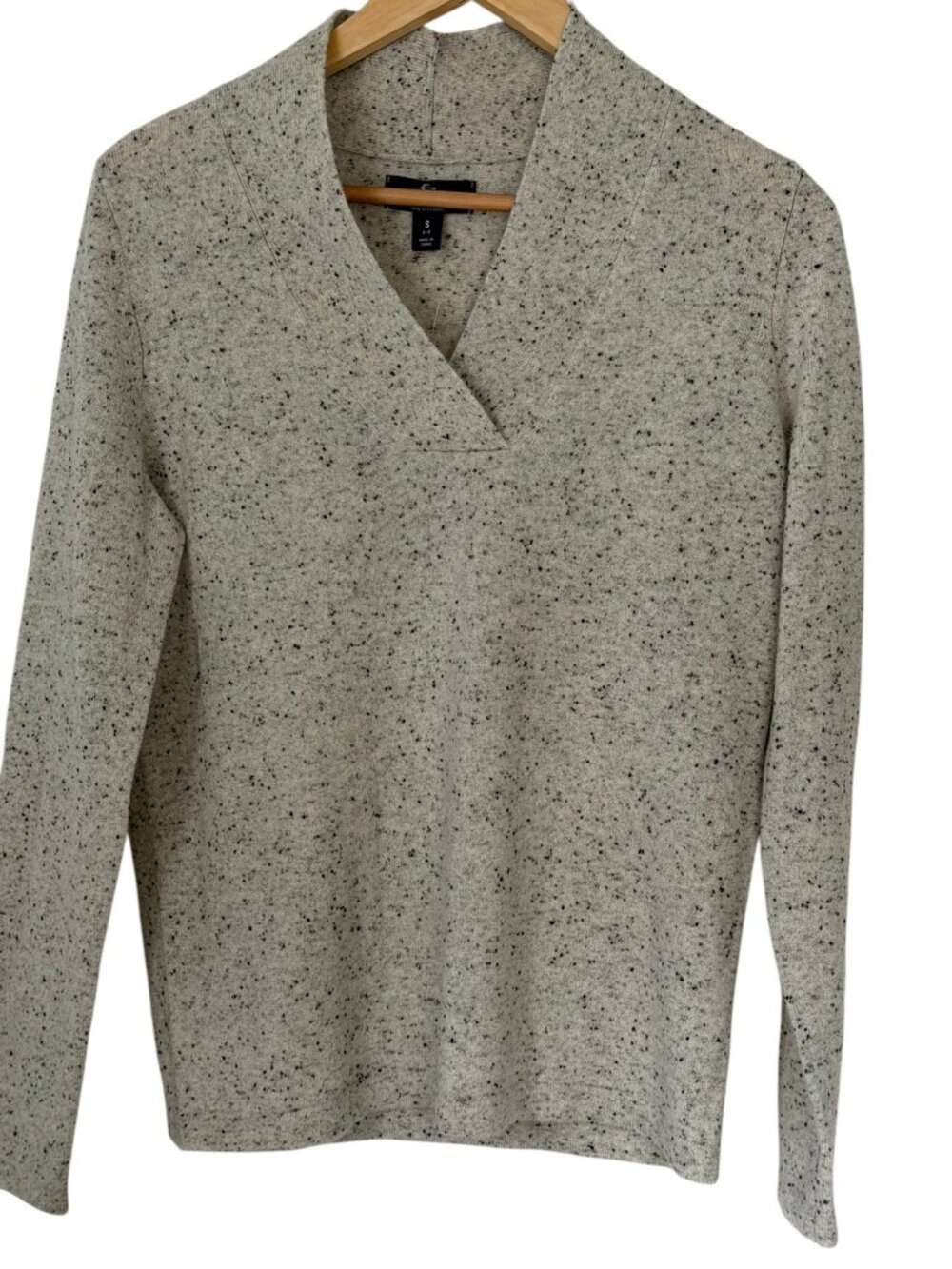 Lands' End 100% Cashmere Shawl V-Neck Cozy Sweater Oatmeal Donegal Speckle S